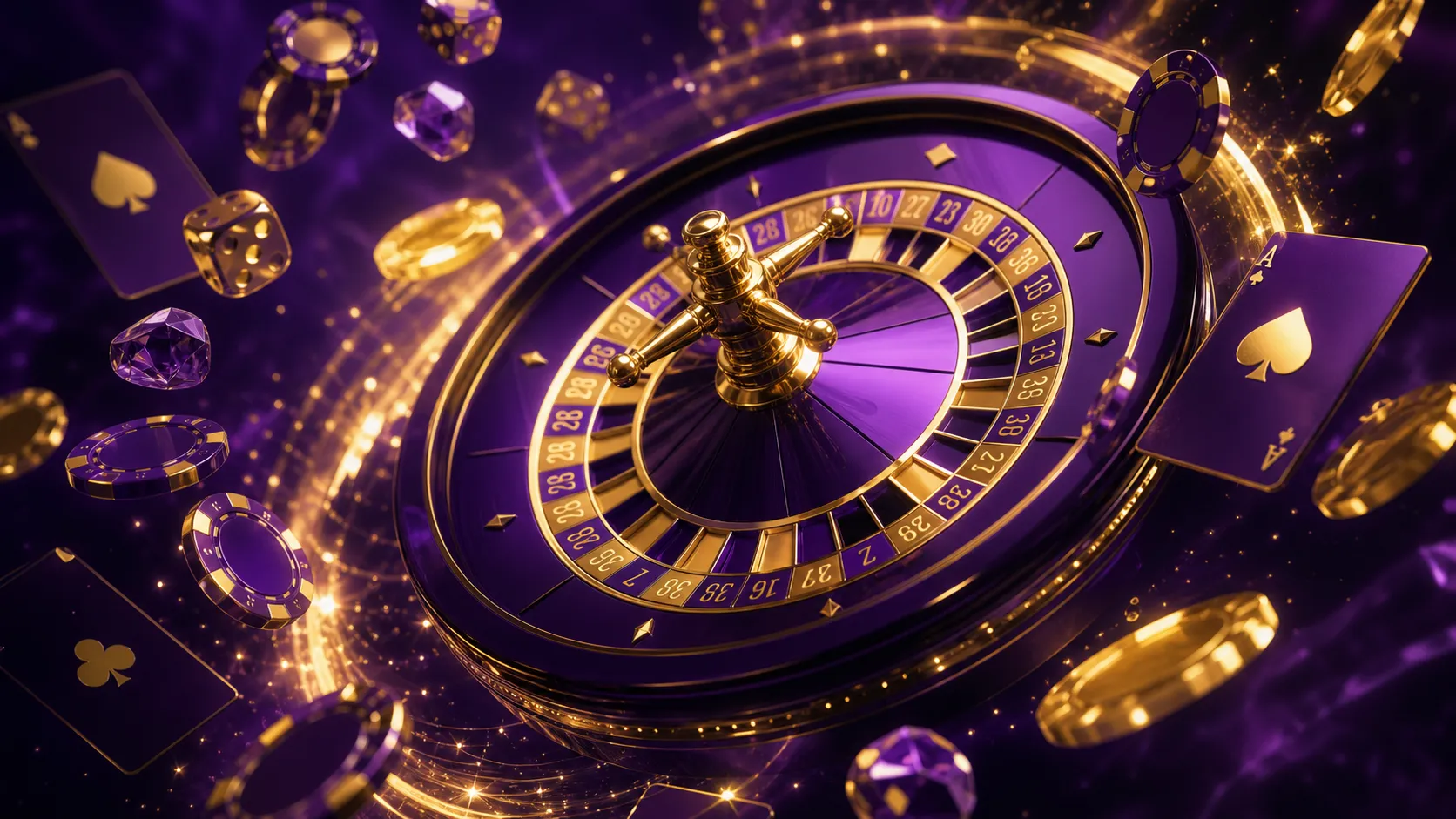 Cinematic luxury casino banner with thematic Spinoo elements in a dynamic composition.